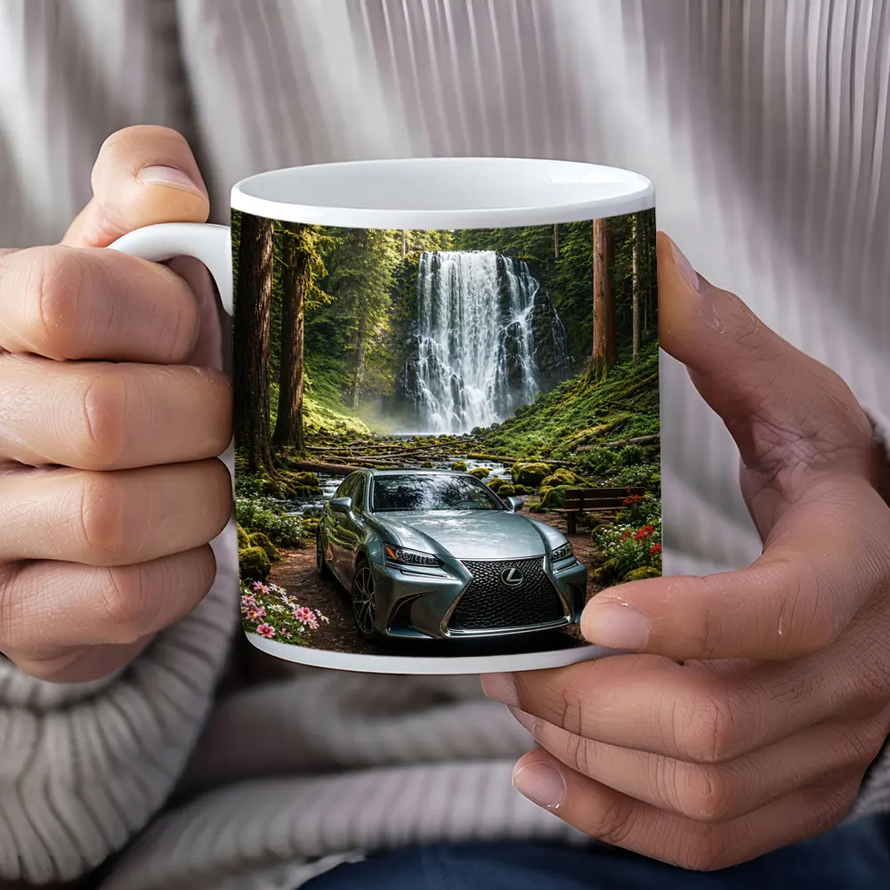 Lexus GS Silver Sedan Forest Waterfall – Mugs