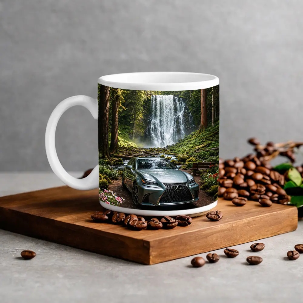 Lexus GS Silver Sedan Forest Waterfall – Mugs