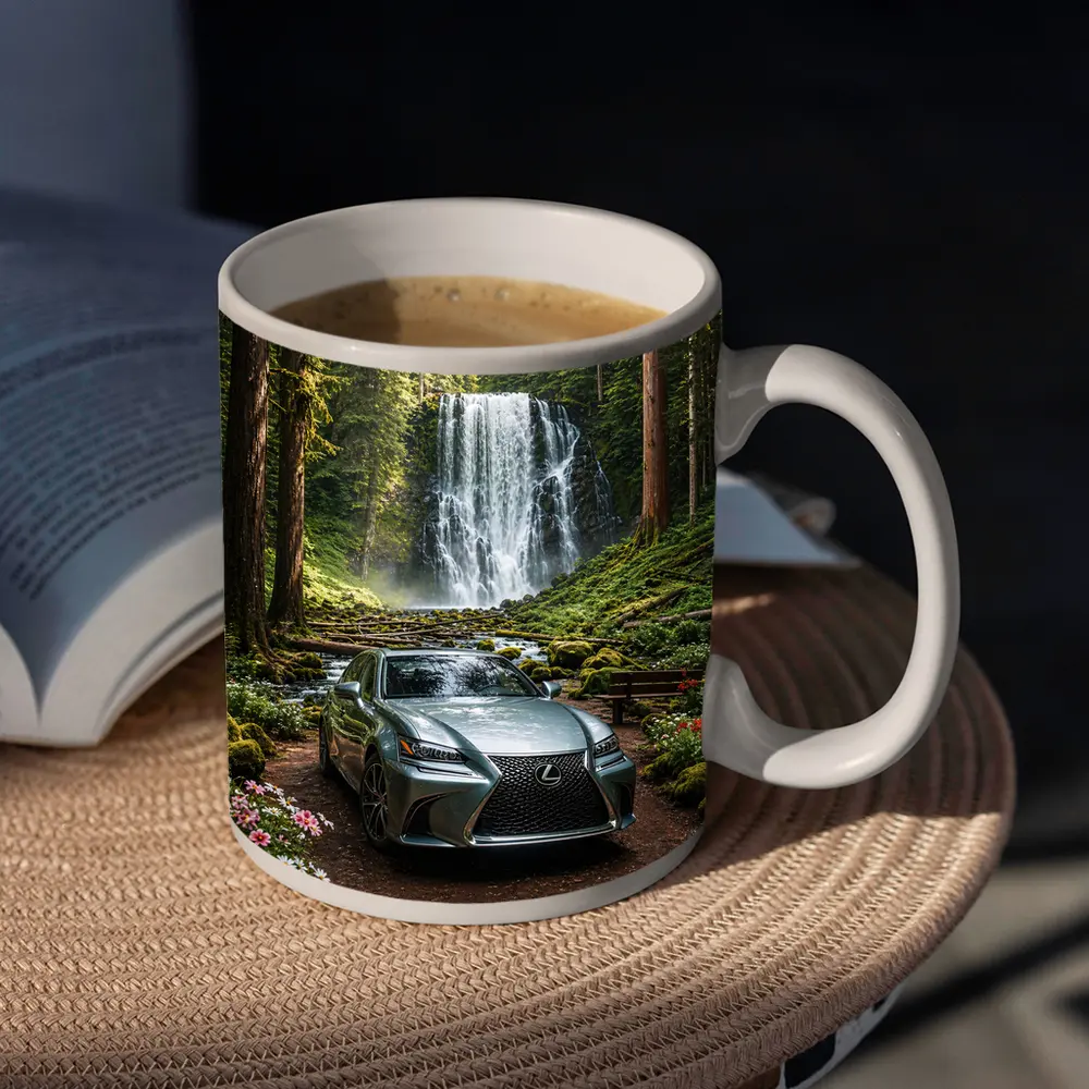 Lexus GS Silver Sedan Forest Waterfall – Mugs