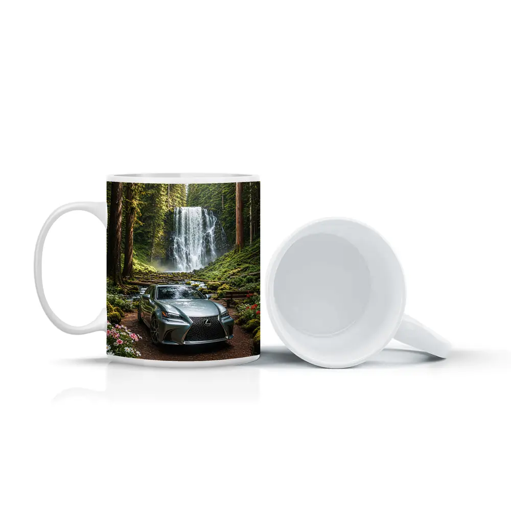 Lexus GS Silver Sedan Forest Waterfall – Mugs