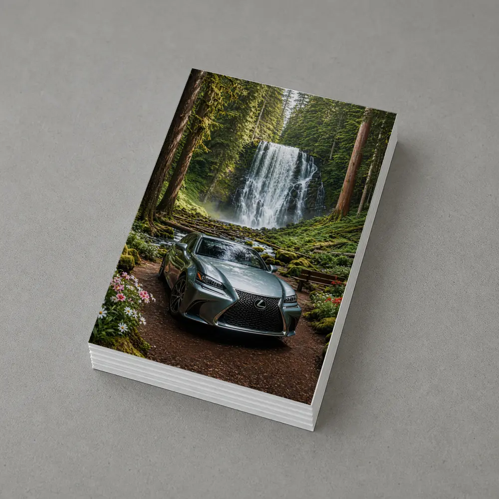 Lexus GS Silver Sedan Forest Waterfall – Postcards