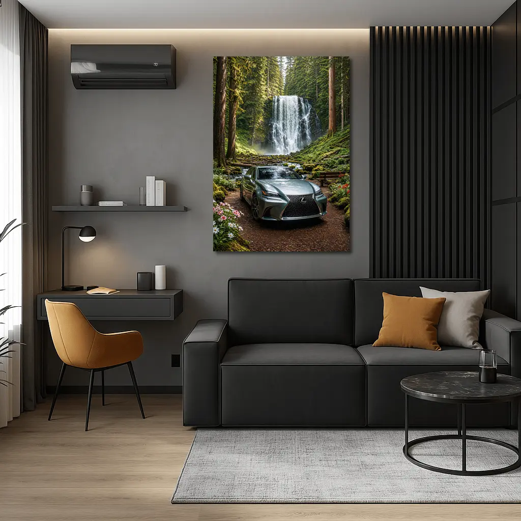 Lexus GS Silver Sedan Forest Waterfall – Wall Art