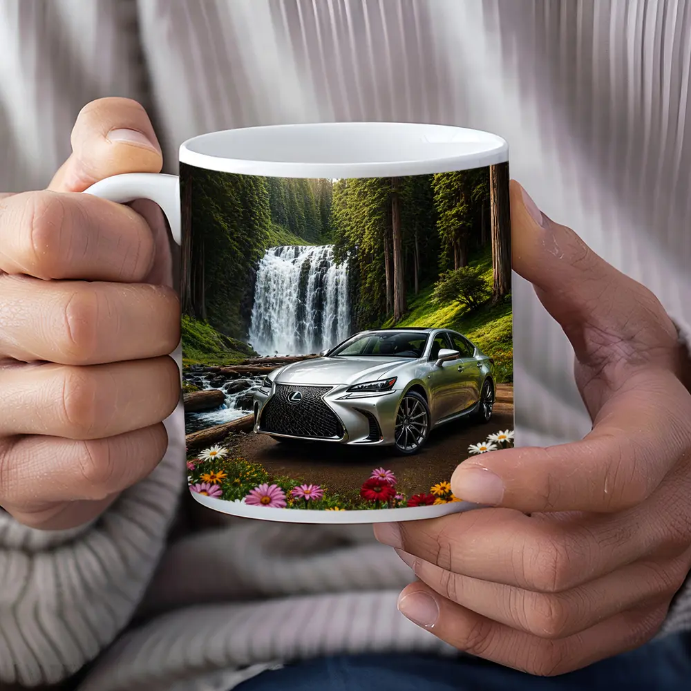 Lexus GS Silver Sedan Waterfall Forest – Mugs