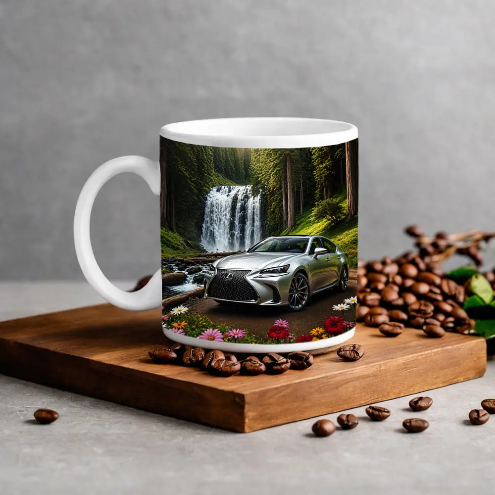 Lexus GS Silver Sedan Waterfall Forest – Mugs