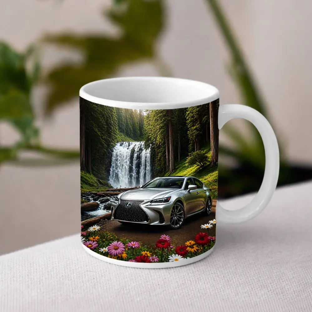 Lexus GS Silver Sedan Waterfall Forest – Mugs