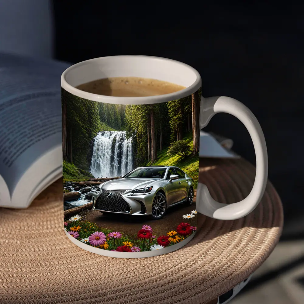 Lexus GS Silver Sedan Waterfall Forest – Mugs