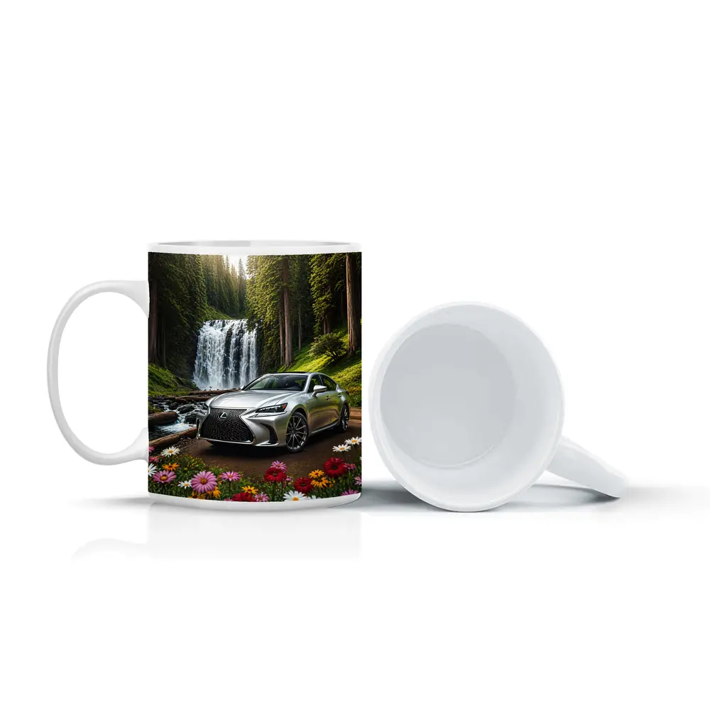 Lexus GS Silver Sedan Waterfall Forest – Mugs