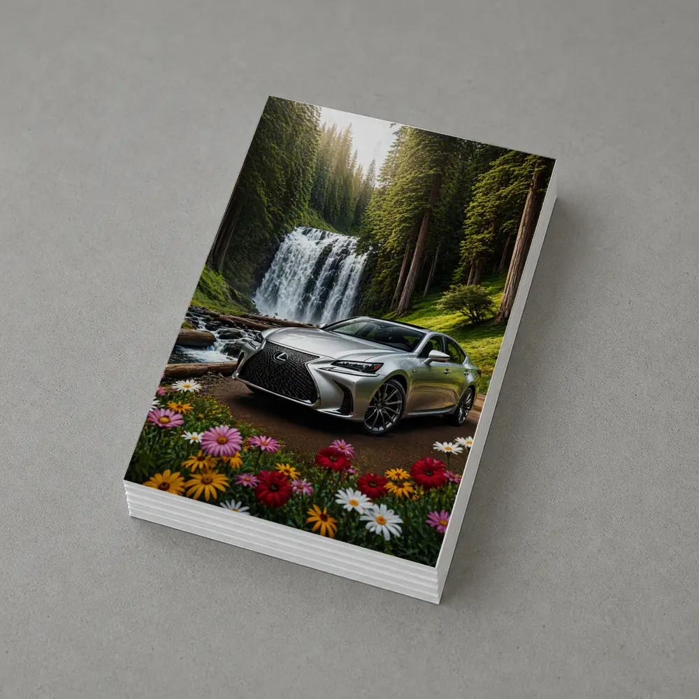 Lexus GS Silver Sedan Waterfall Forest – Postcards