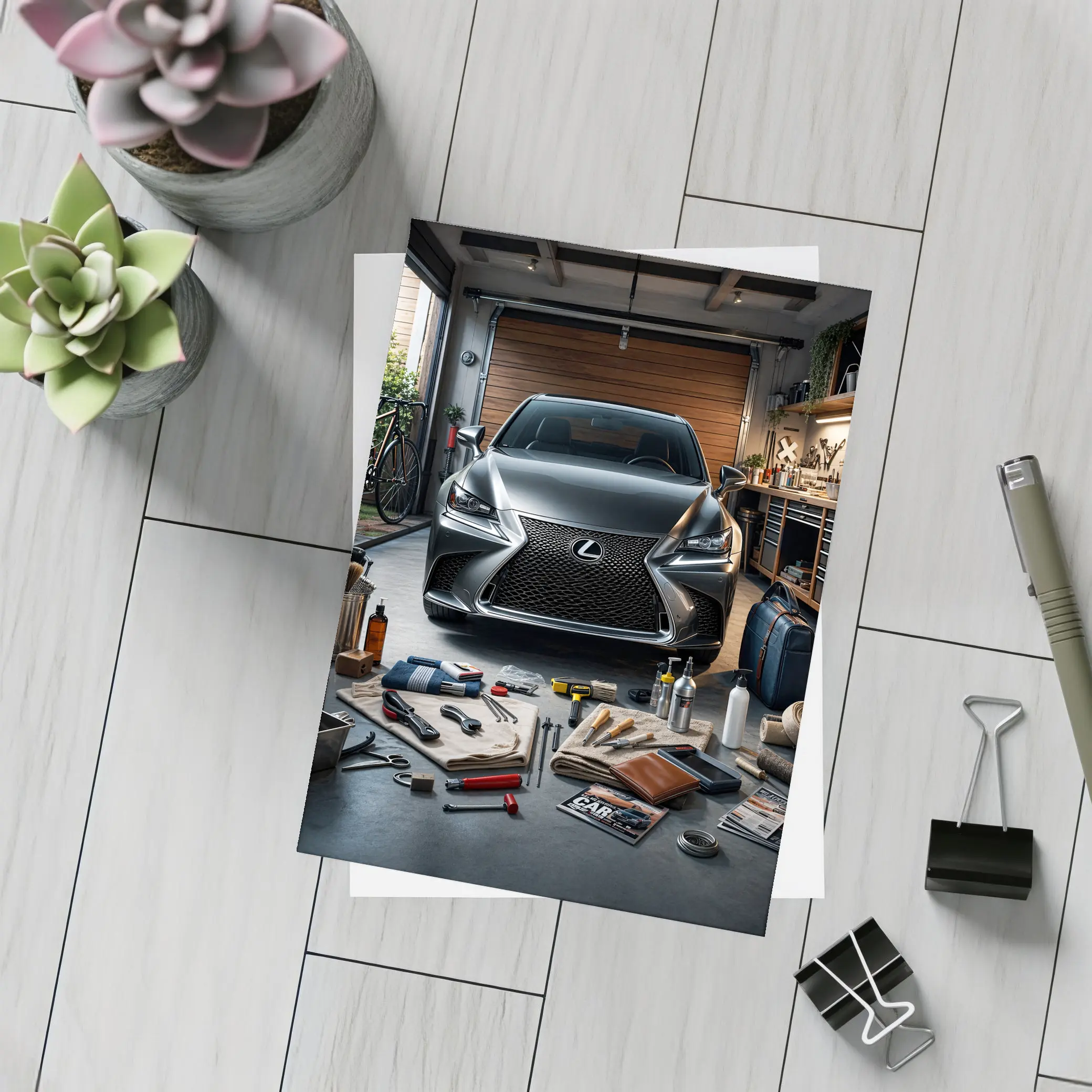 Lexus GS Dark Gray Garage Detail Scene – Postcards