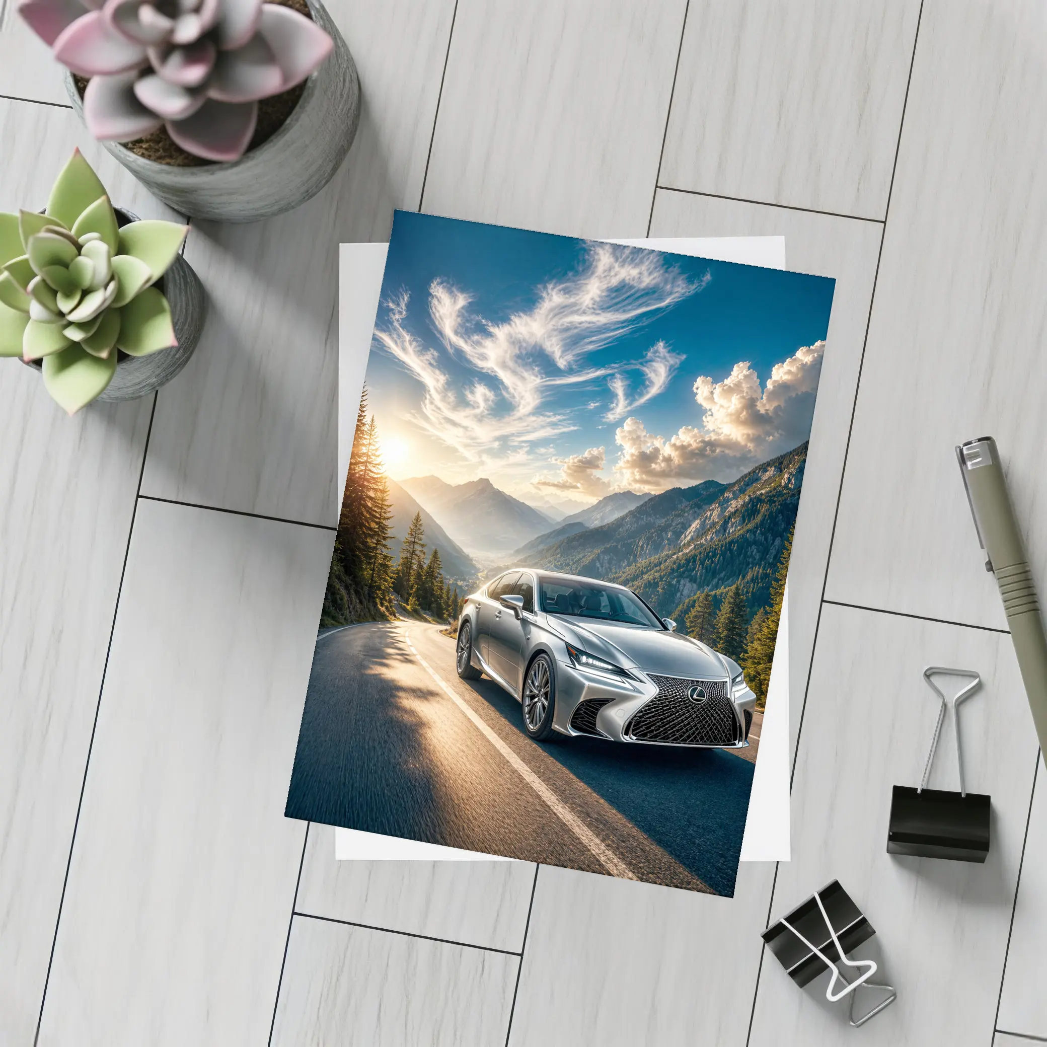 Lexus GS Silver Sedan Mountain Road Drive – Postcards