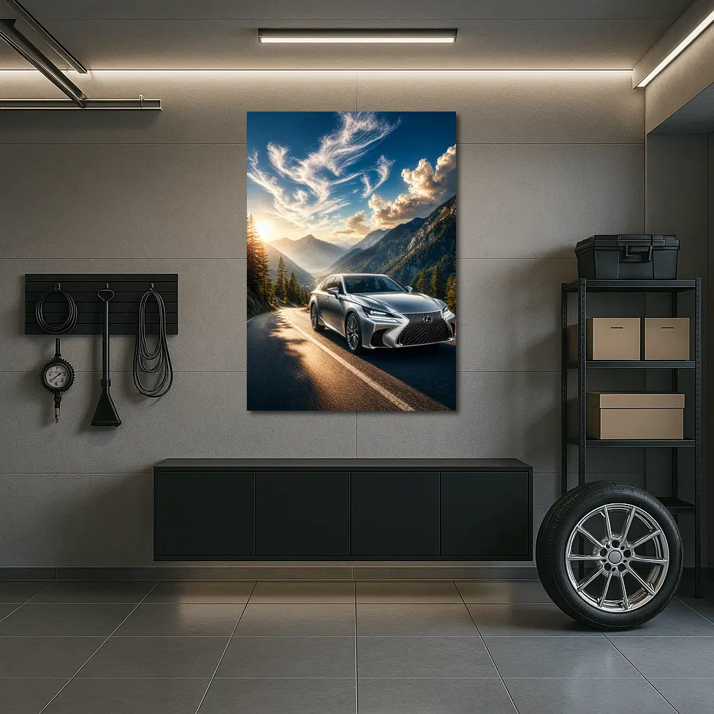 Lexus GS Silver Sedan Mountain Road Drive – Wall Art