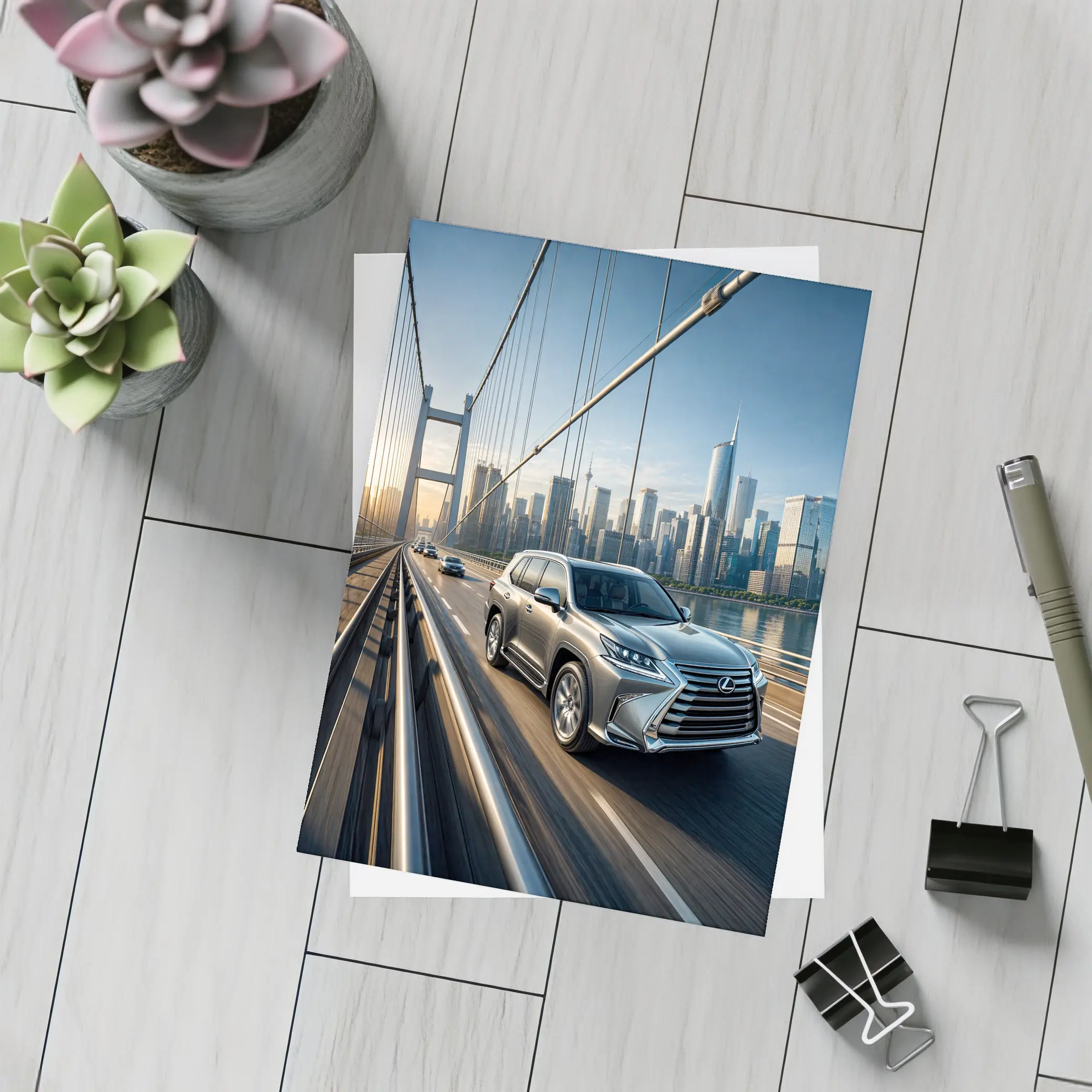 Lexus GX Crossing Bridge City Skyline – Postcards