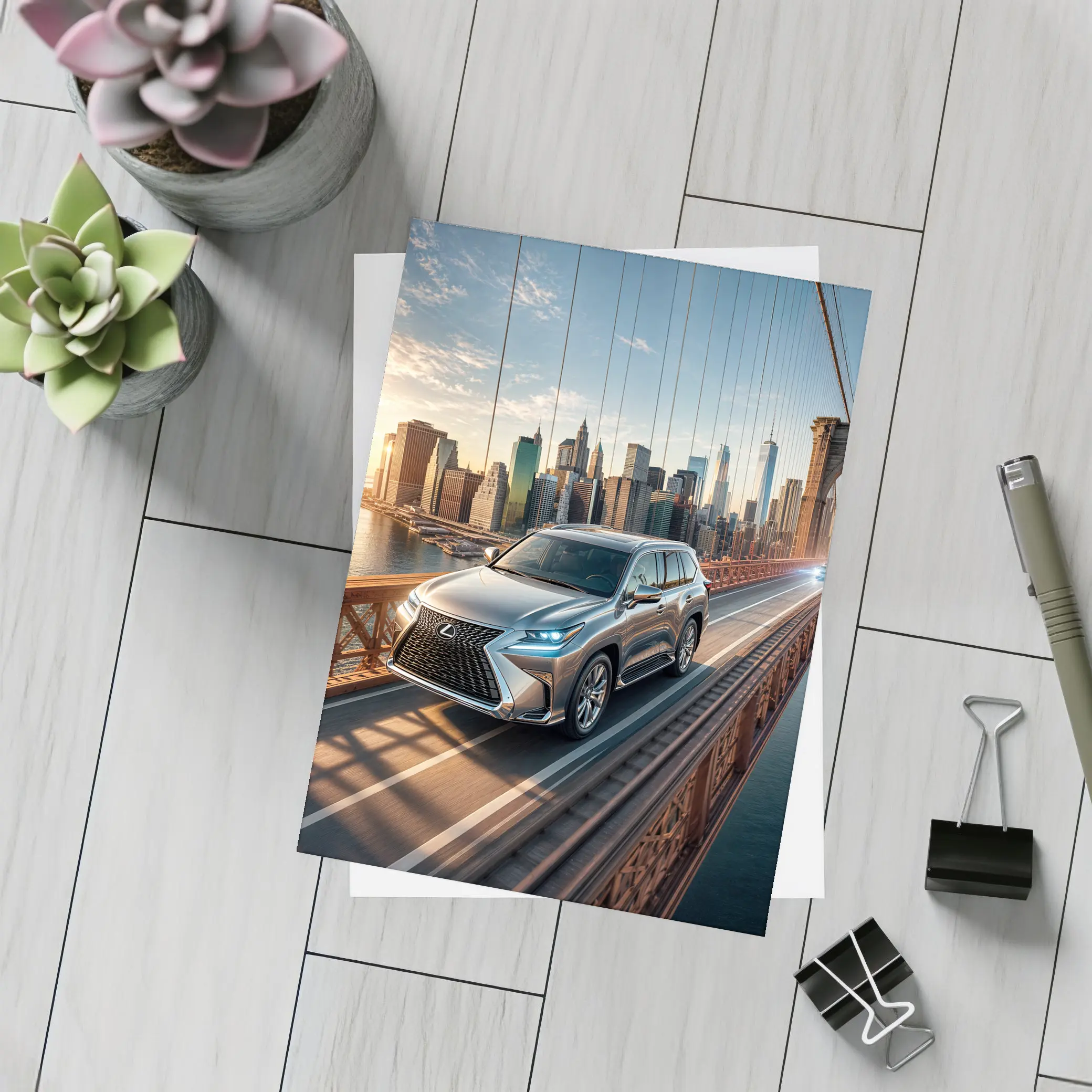Lexus GX Silver SUV Brooklyn Bridge Skyline – Postcards