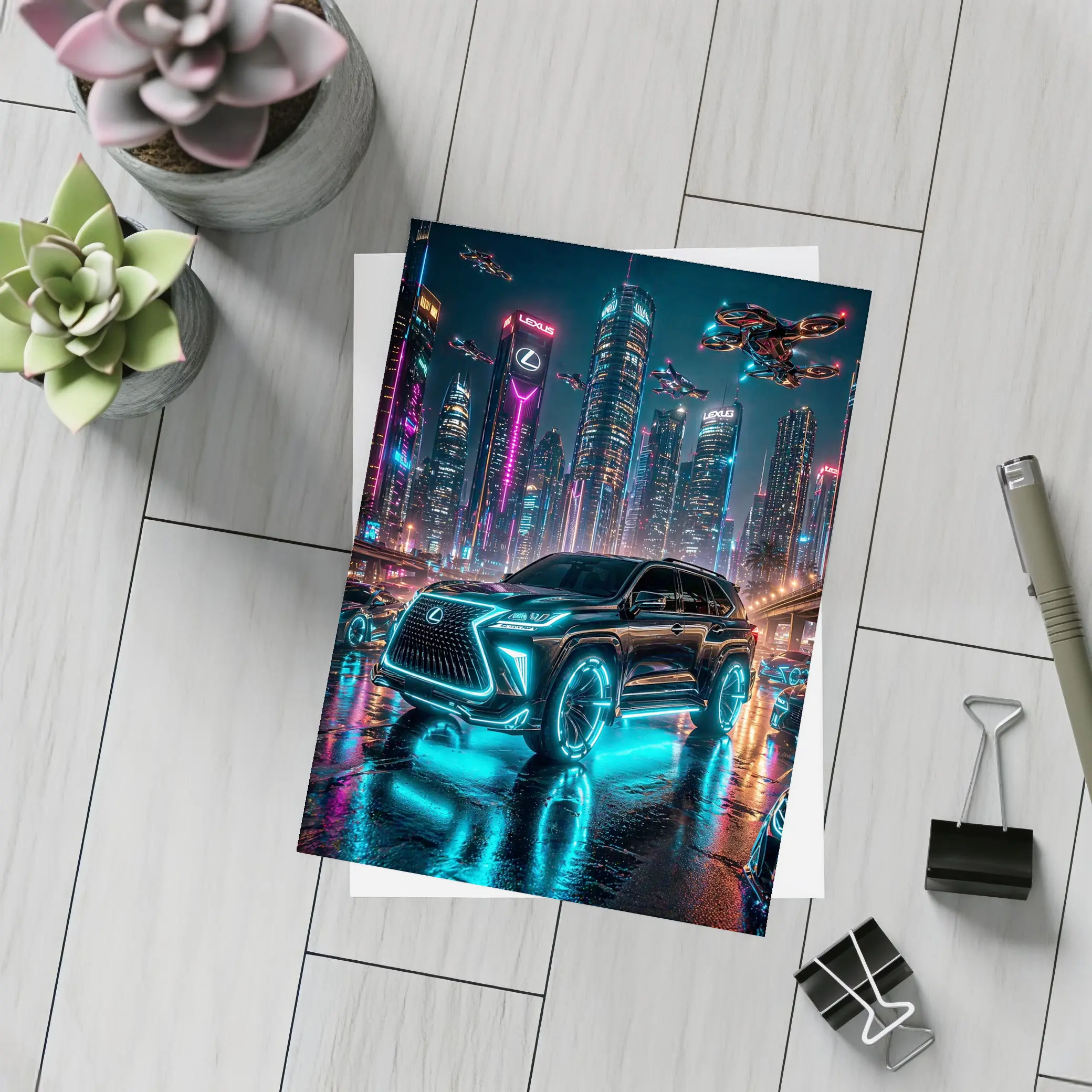 Lexus GX Neon Cyberpunk Futuristic City Night – Postcards
