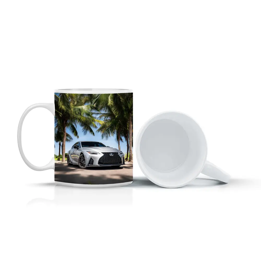 Lexus IS Silver Sedan Under Palm Trees – Mugs