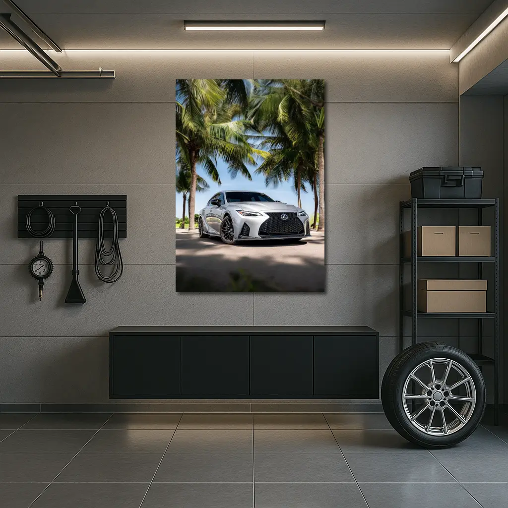 Lexus IS Silver Sedan Under Palm Trees – Wall Art