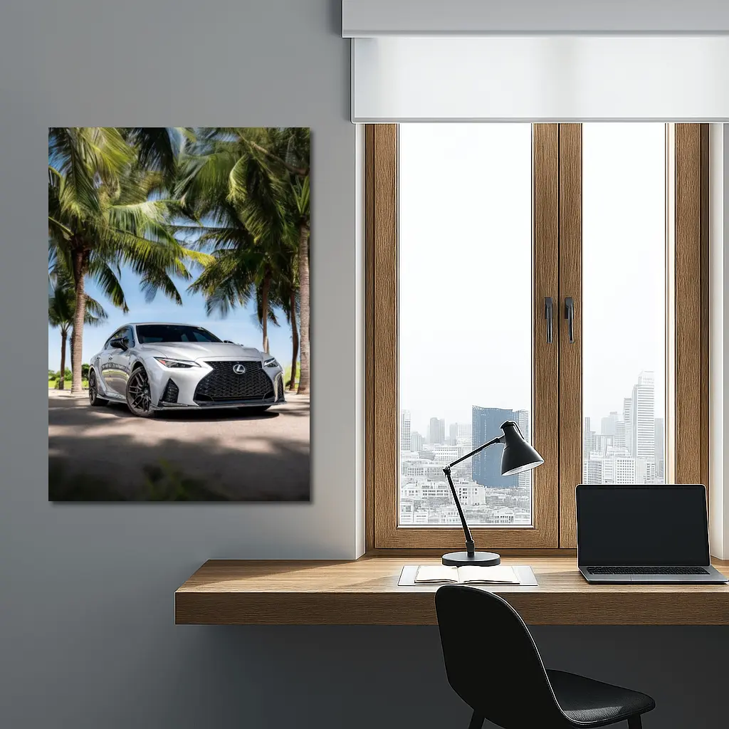 Lexus IS Silver Sedan Under Palm Trees – Wall Art