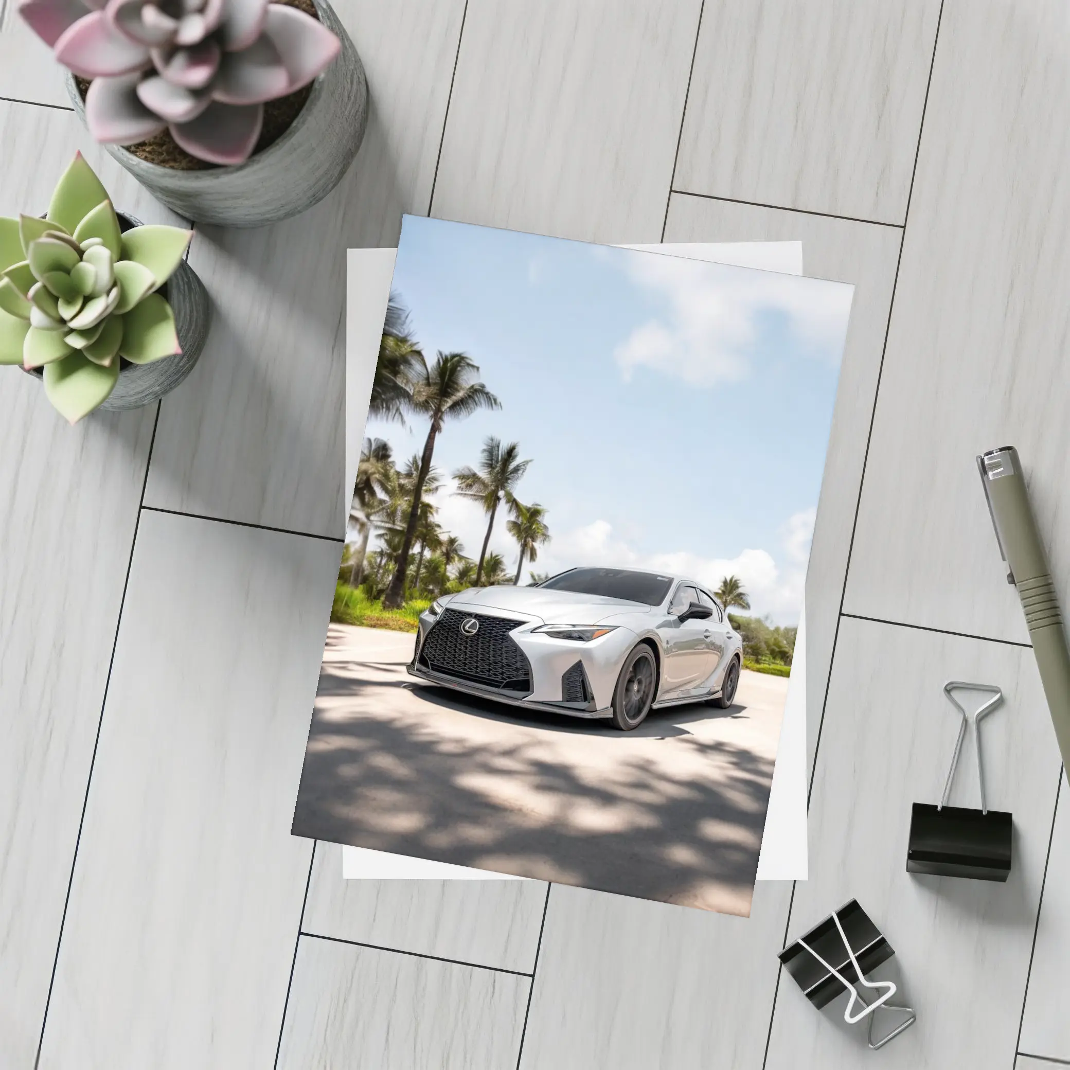 Lexus IS Silver Sports Sedan Palm Trees – Postcards