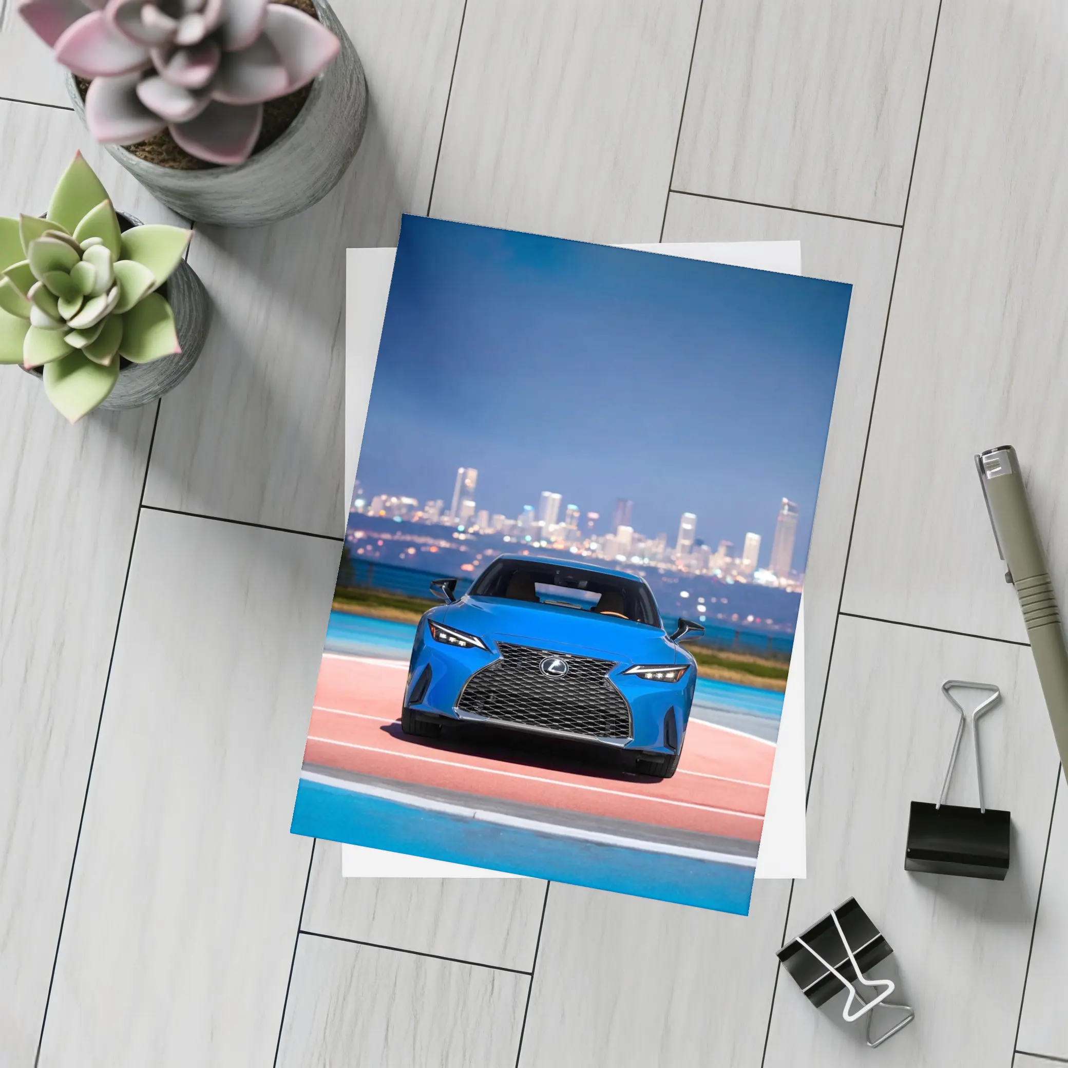 Lexus IS Blue Front View City Night – Postcards