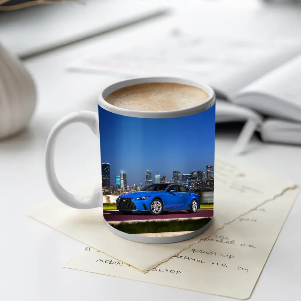 Lexus IS Blue Sedan City Skyline Night – Mugs