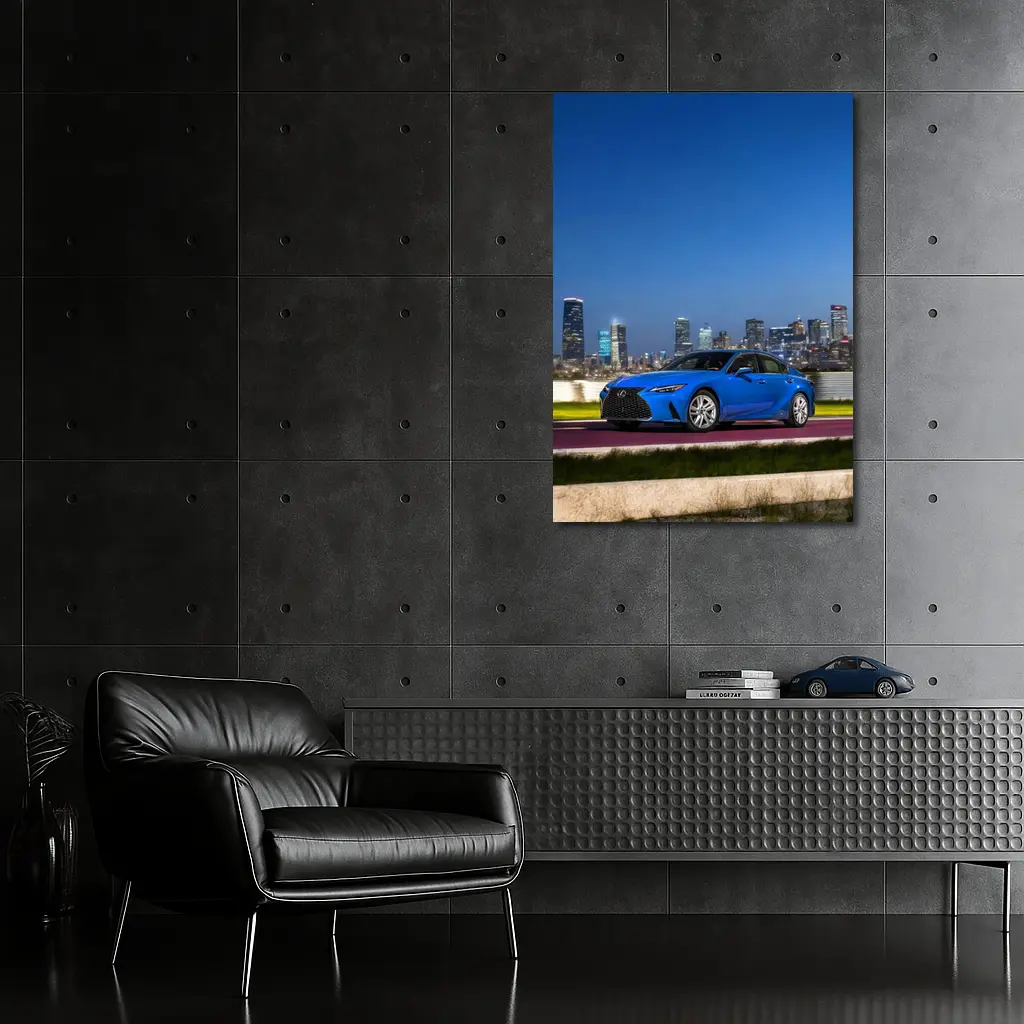 Lexus IS Blue Sedan City Skyline Night – Wall Art