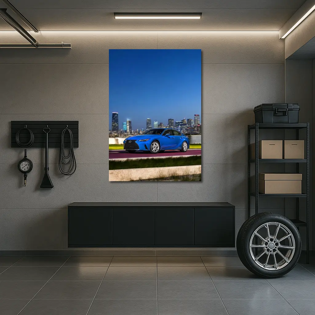Lexus IS Blue Sedan City Skyline Night – Wall Art