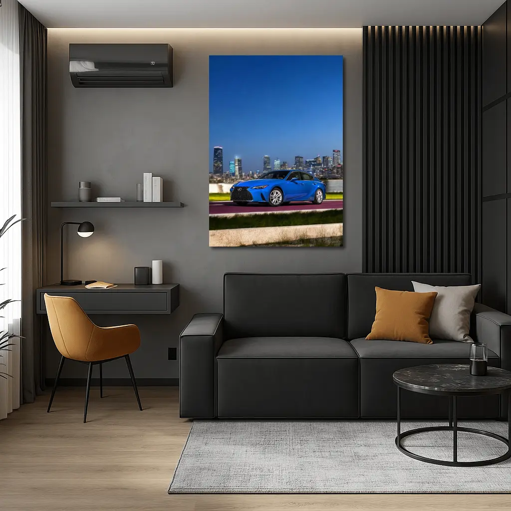 Lexus IS Blue Sedan City Skyline Night – Wall Art