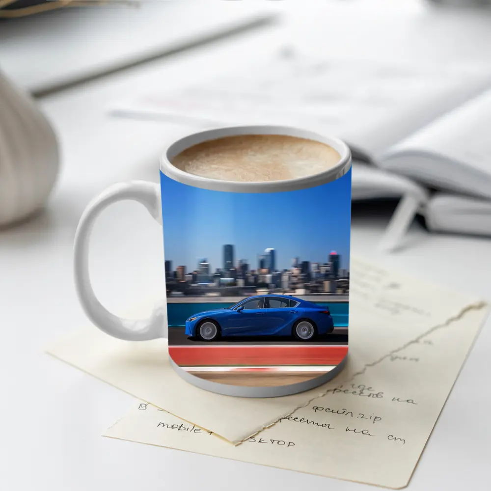 Lexus IS Blue Sedan City Skyline Track – Mugs