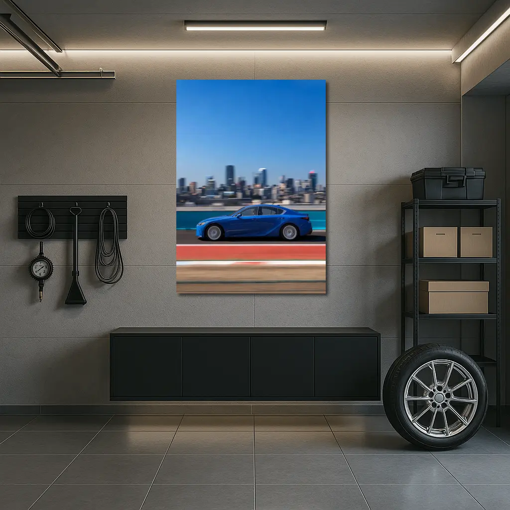Lexus IS Blue Sedan City Skyline Track – Wall Art