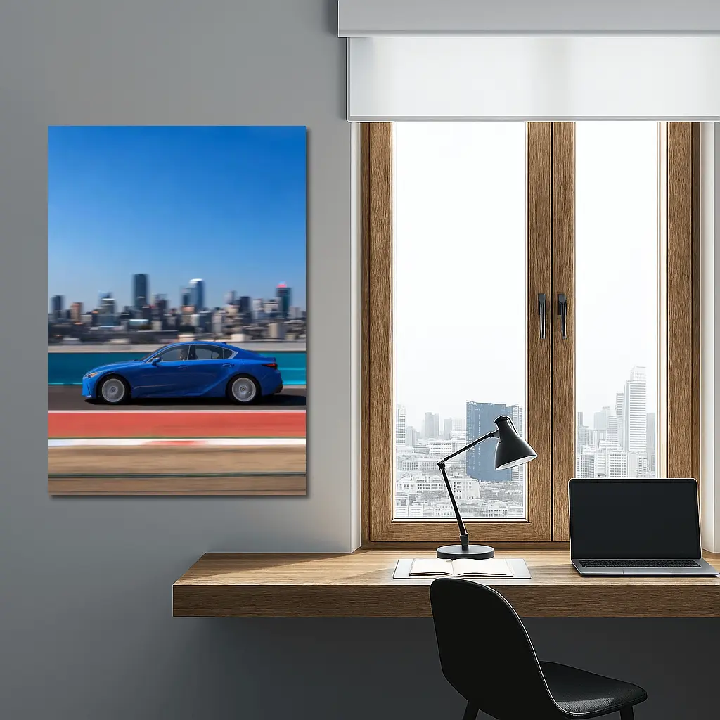 Lexus IS Blue Sedan City Skyline Track – Wall Art