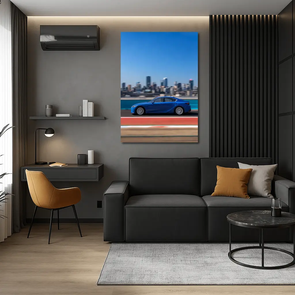 Lexus IS Blue Sedan City Skyline Track – Wall Art