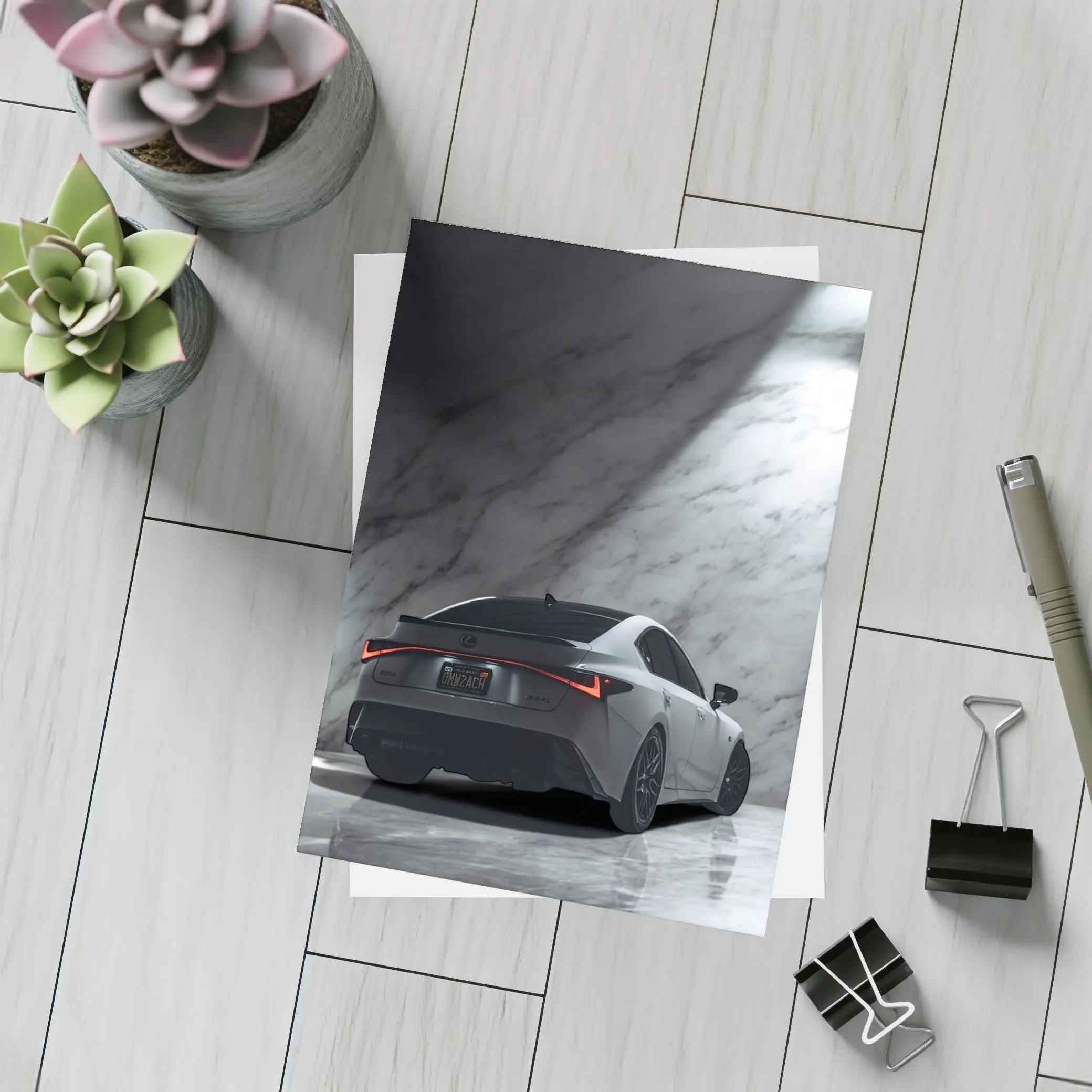 Lexus IS Rear View Marble Background – Postcards