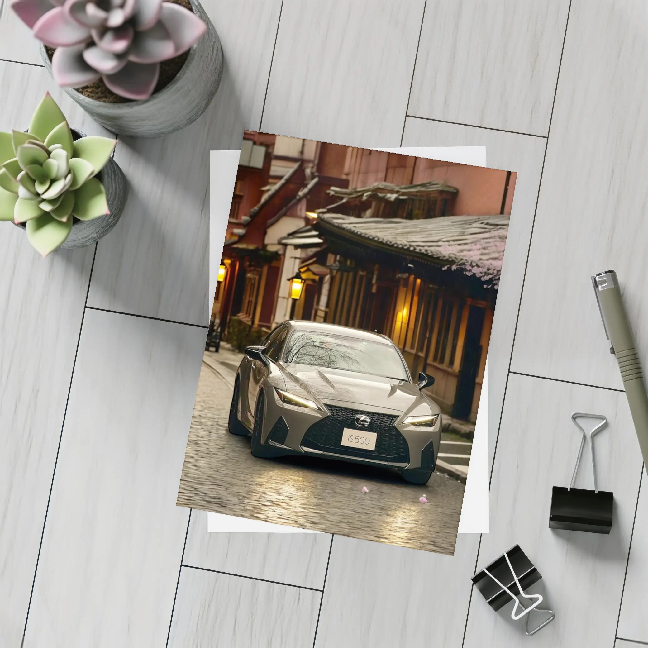Lexus IS500 on Cobblestone Kyoto Street – Postcards