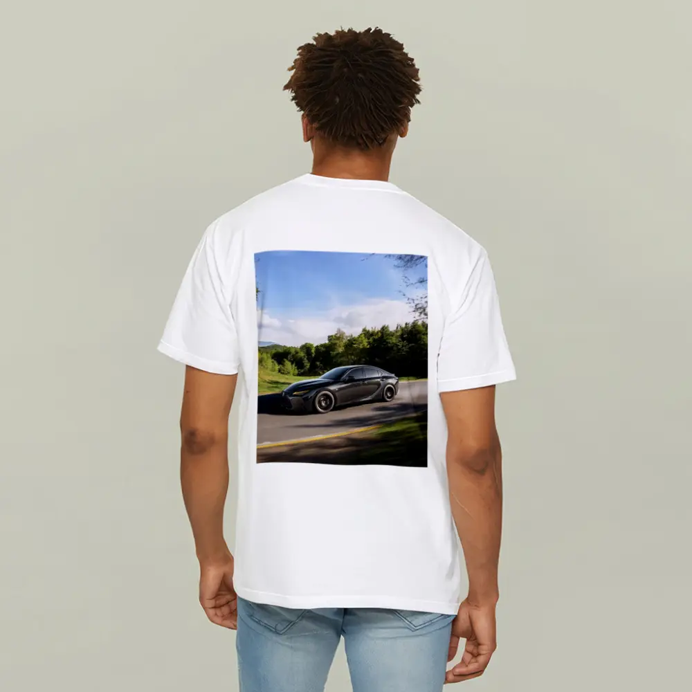 Lexus IS Dark Sedan Speeding Forest Road – T-Shirts
