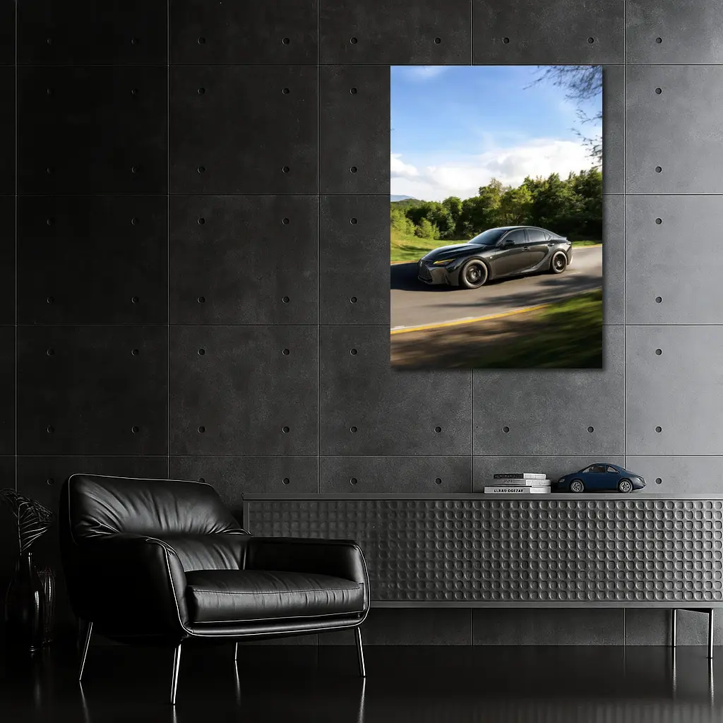 Lexus IS Dark Sedan Speeding Forest Road – Wall Art