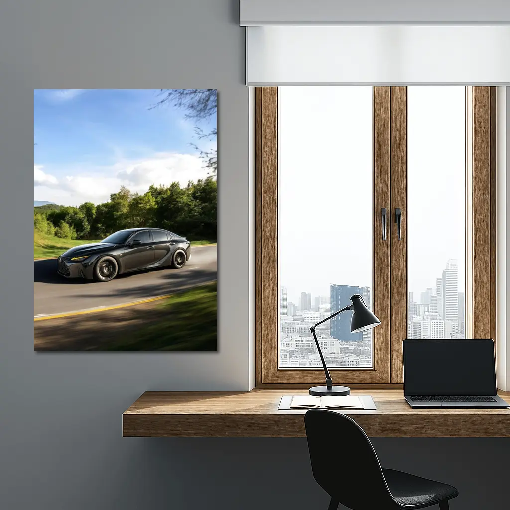Lexus IS Dark Sedan Speeding Forest Road – Wall Art