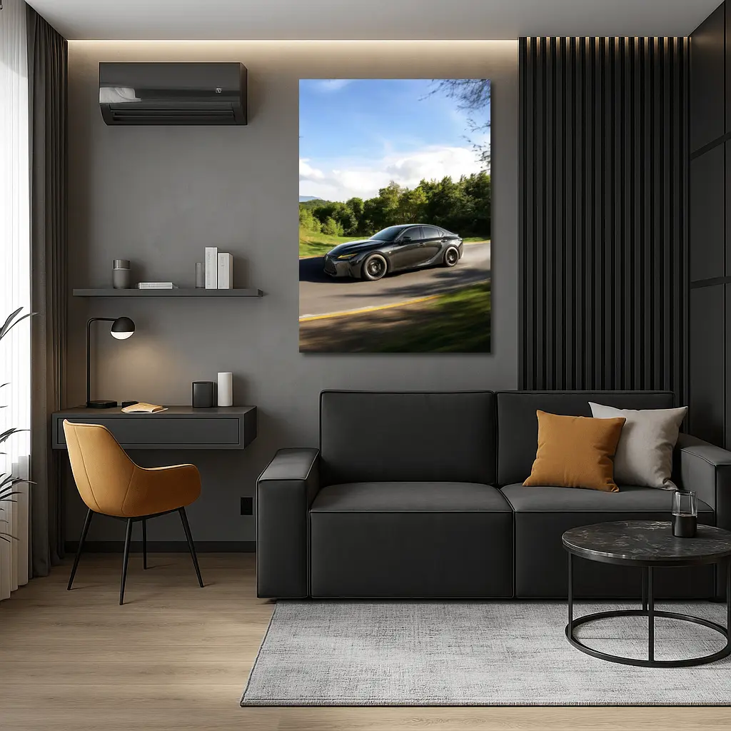 Lexus IS Dark Sedan Speeding Forest Road – Wall Art