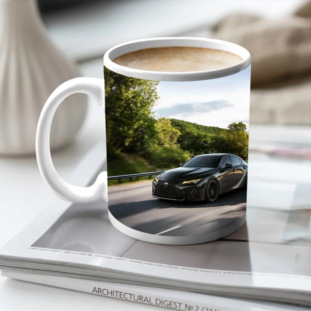 Lexus IS Black Sedan on Open Road – Mugs