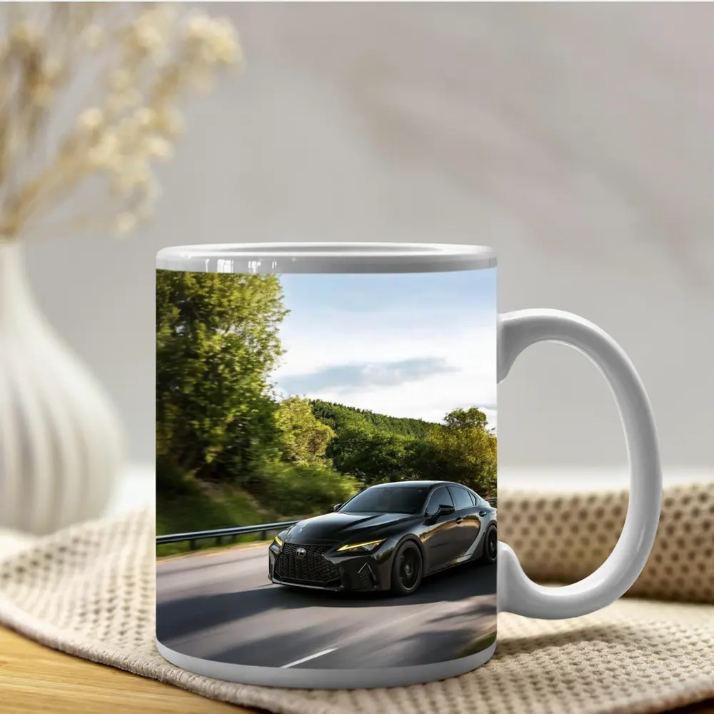 Lexus IS Black Sedan on Open Road – Mugs