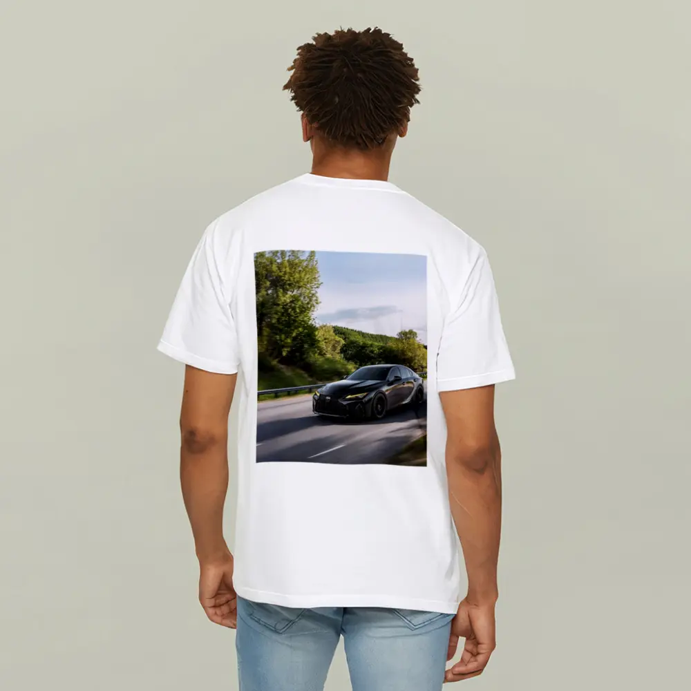 Lexus IS Black Sedan on Open Road – T-Shirts