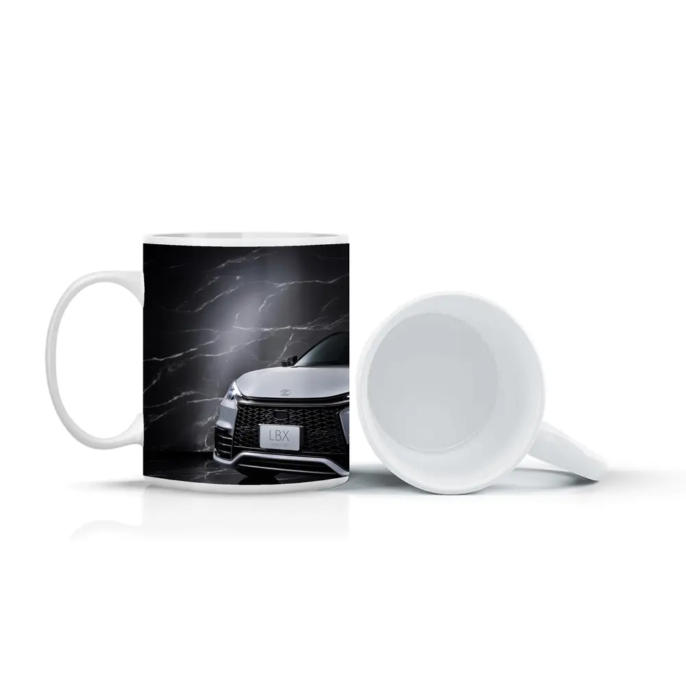 Lexus LBX Front View Black Marble Background – Mugs