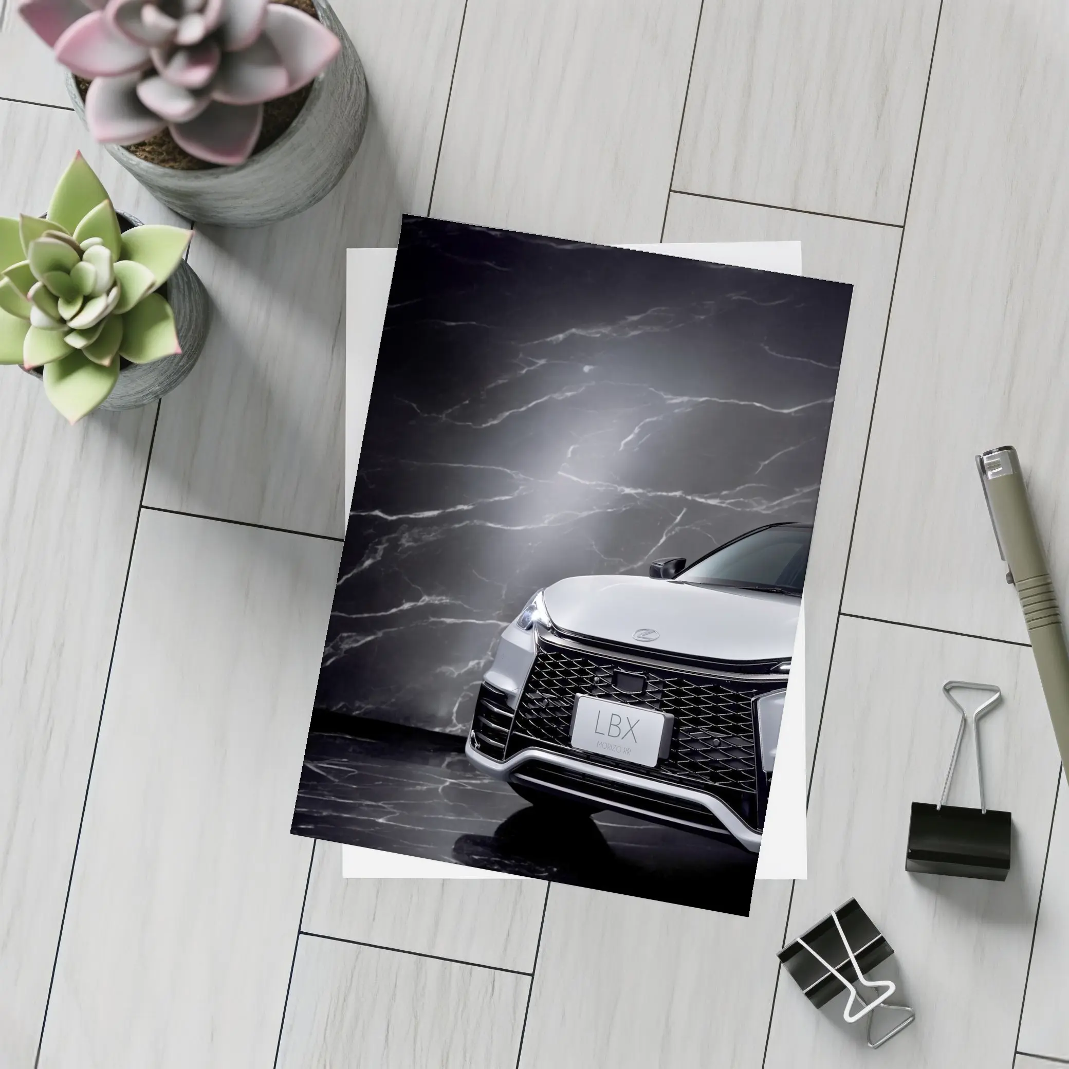 Lexus LBX Front View Black Marble Background – Postcards