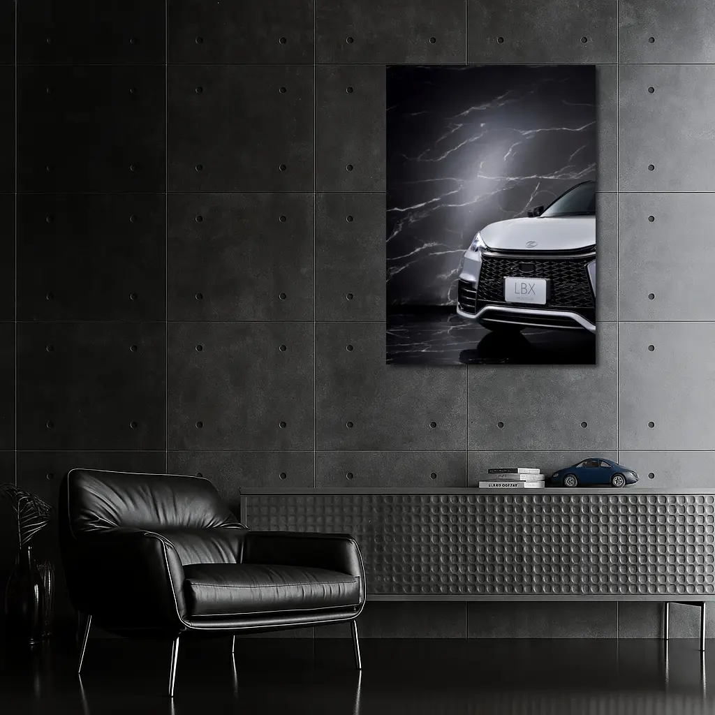 Lexus LBX Front View Black Marble Background – Wall Art