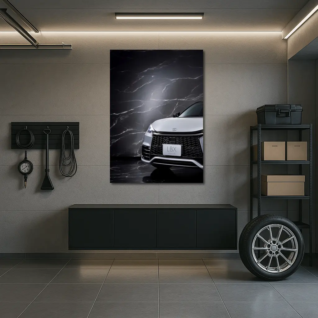 Lexus LBX Front View Black Marble Background – Wall Art