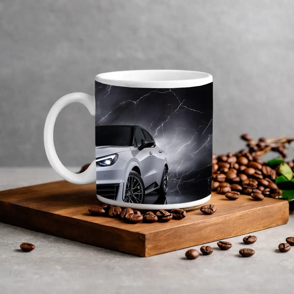 Lexus LBX White SUV Dark Marble Background – Mugs