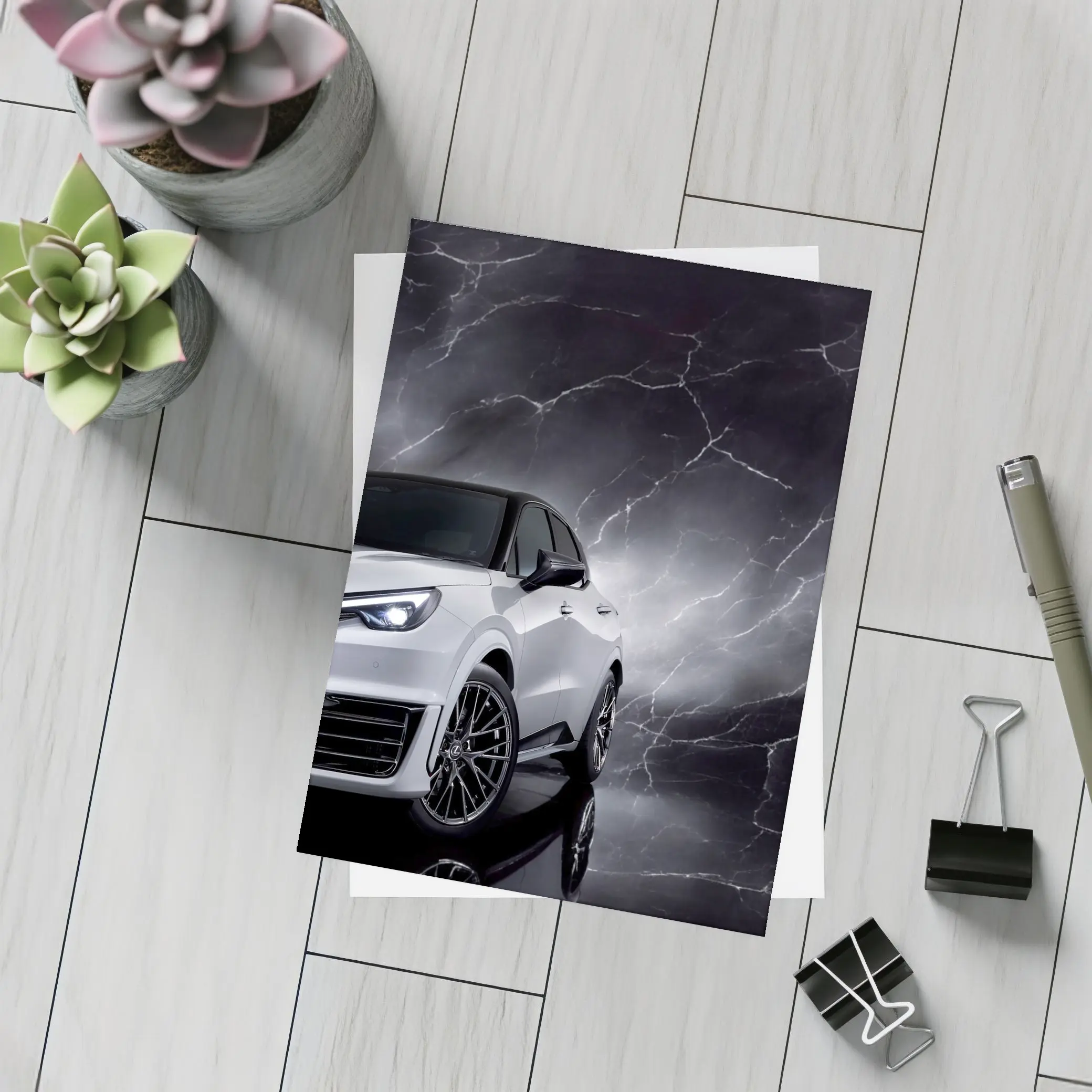 Lexus LBX White SUV Dark Marble Background – Postcards