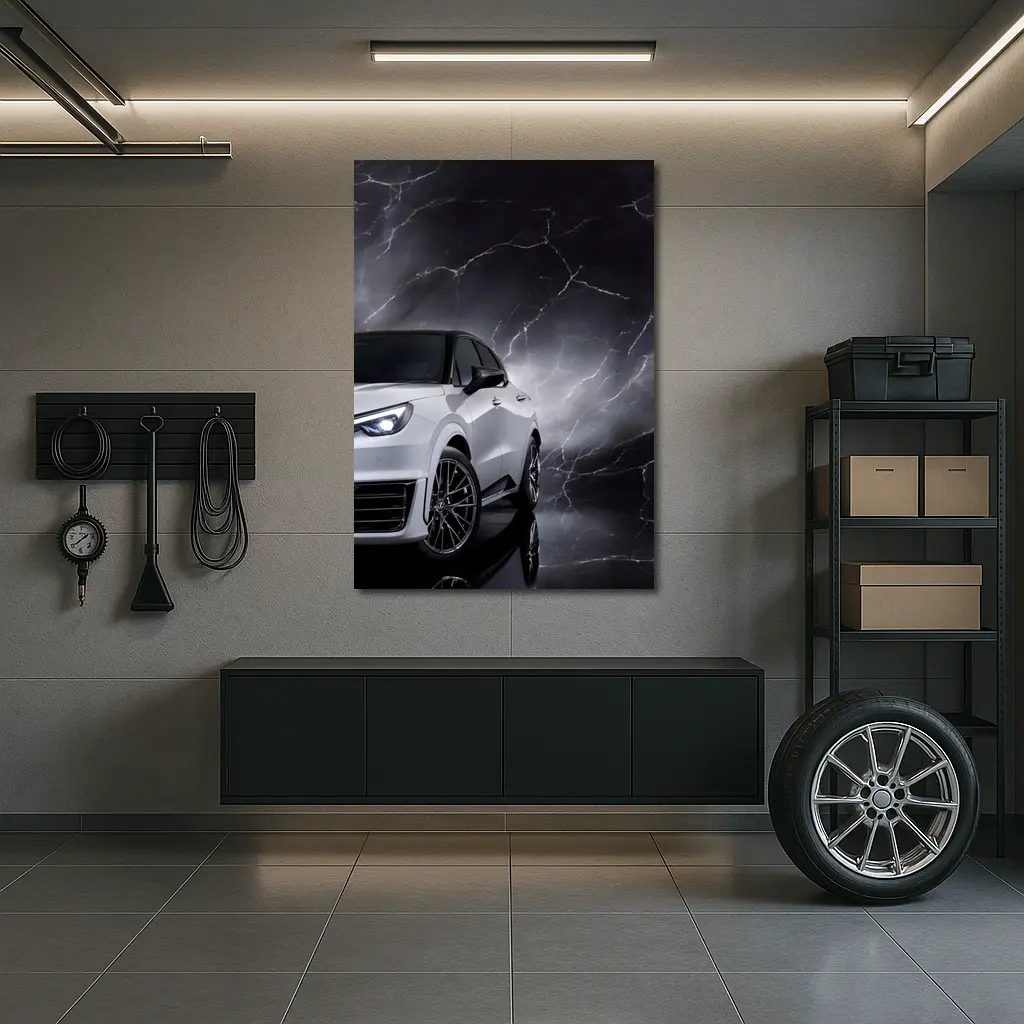 Lexus LBX White SUV Dark Marble Background – Wall Art