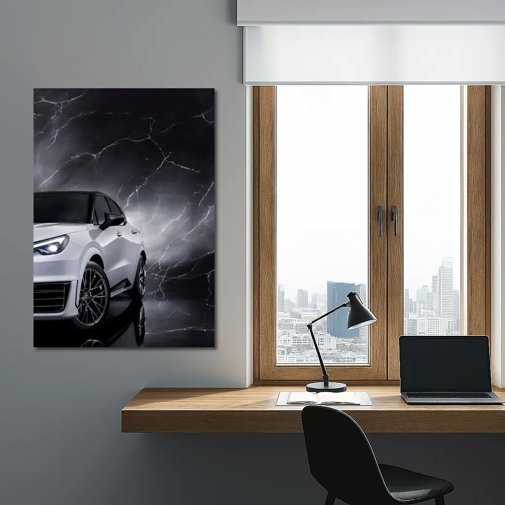 Lexus LBX White SUV Dark Marble Background – Wall Art