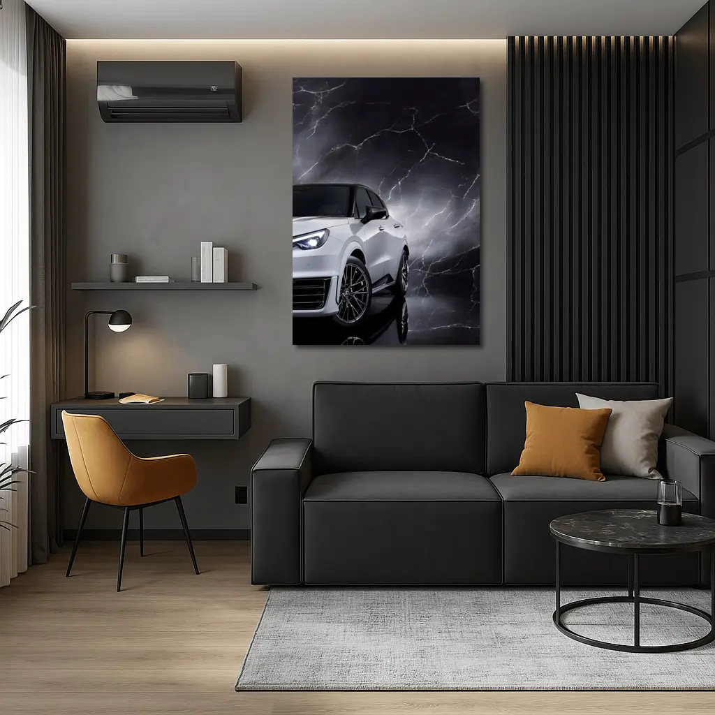 Lexus LBX White SUV Dark Marble Background – Wall Art