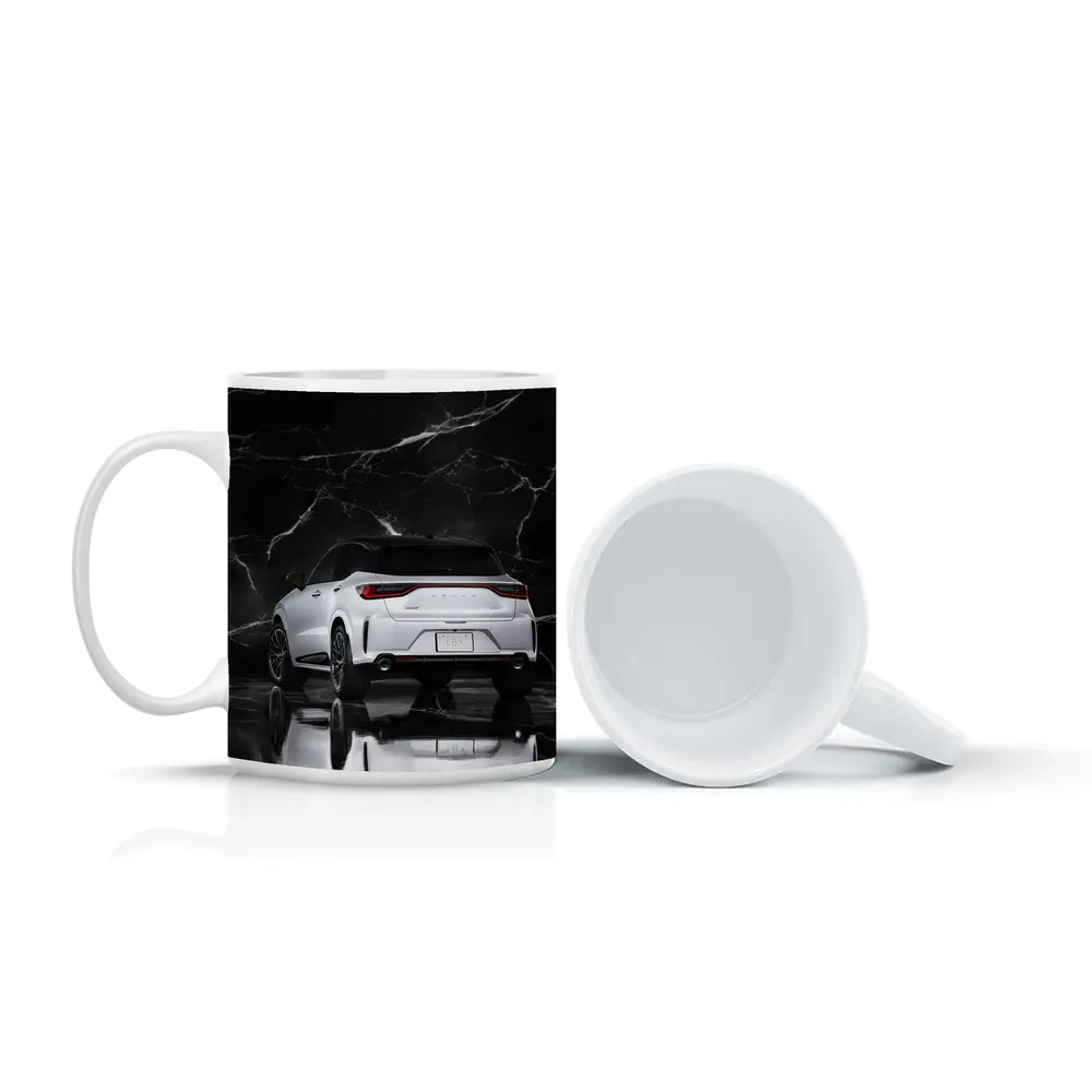 Lexus LBX White SUV Black Marble Background – Mugs